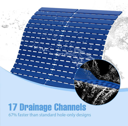 Shower Mat Non-Slip Bath Mat for Tub Floor & Stall with 200+ Suction Cups & Drain Holes, Quick Dry Machine Washable Bathtub Mat, Safe for Elderly& Baby, Bathroom Essentials 24x24 Inch (Blue)