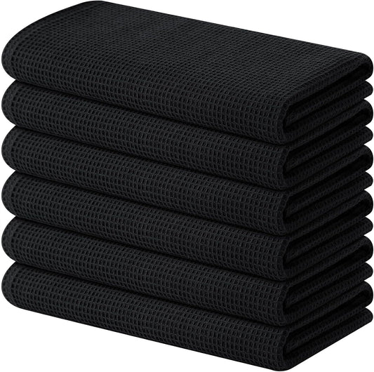 Homaxy 100% Cotton Waffle Weave Kitchen Towels - 6 Pack Soft and Absorbent Dish Towels - 16 x 26 Inches Quick Dry Hand Towels - Black