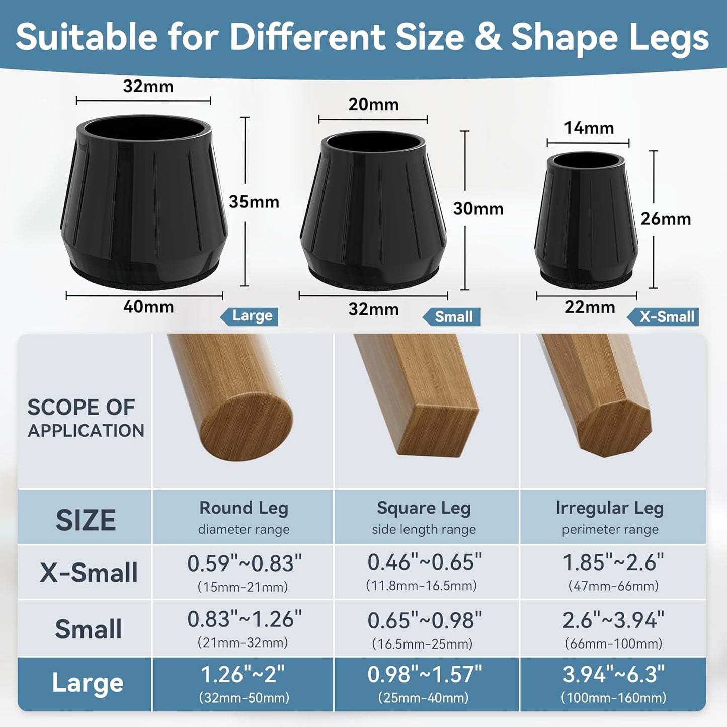 24PCS Silicone Chair Leg Floor Protectors for Hardwood Floors, Thicken Rubber Chair Leg Cap Covers, Non Slip Furniture Leg Pads to Protect Wood Tile Floors from Scratches and Reduce Noise