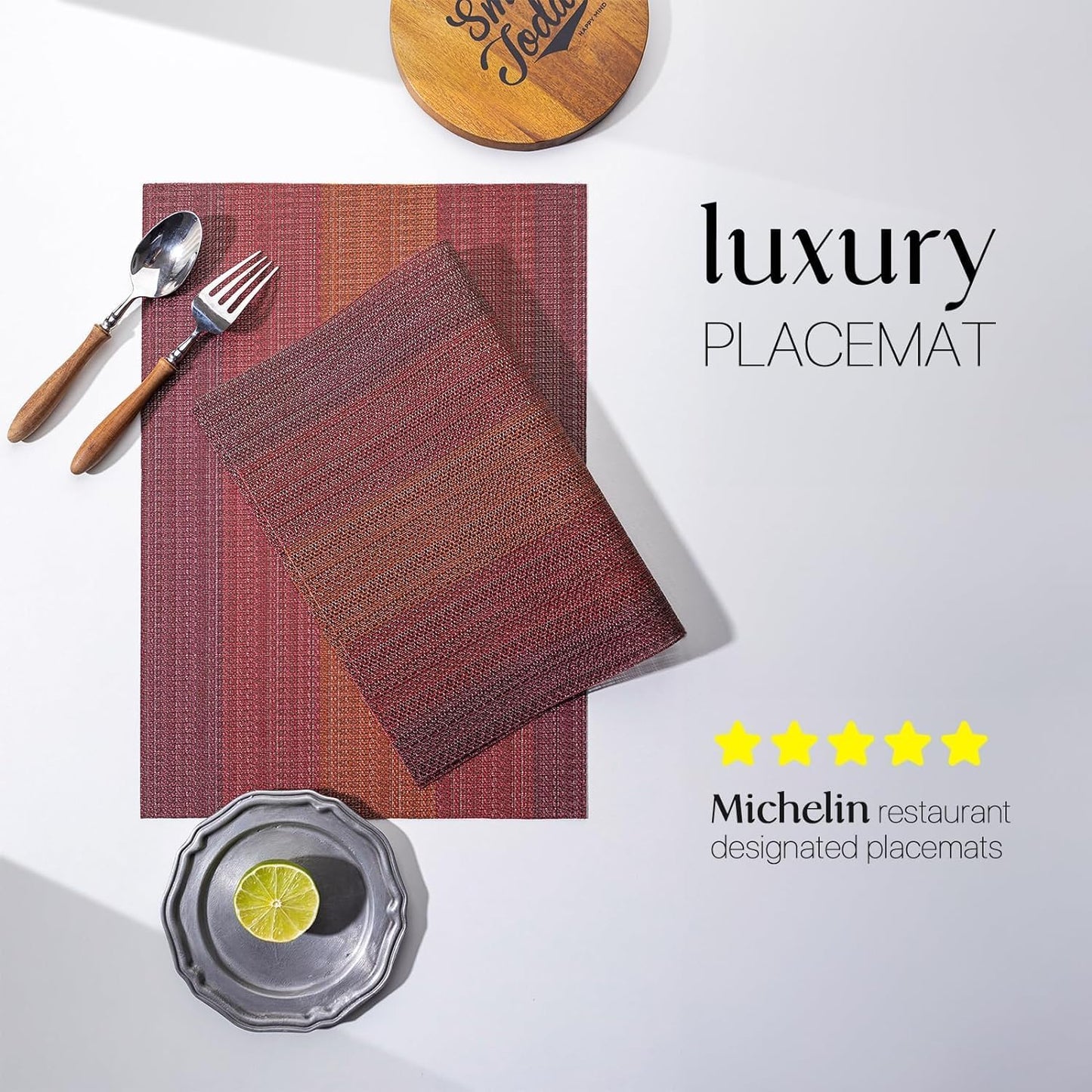 LEXMORE PlaceMats Set of 12 Vinyl/Plastic Woven Place Mats for Kitchen Table Indoor/Outdoor Washable PlaceMat Wipeable Dining Table Mats(Pomegranate Parade)