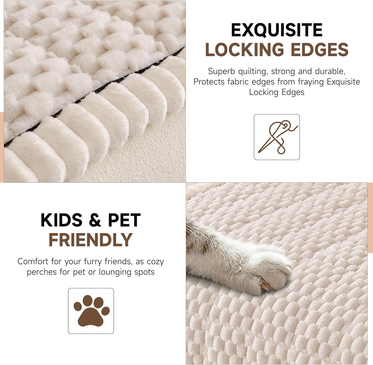 OTOB All Seasons Sofa Covers for 3 Cushion Couch Washable, Fuzzy Non Slip Kids & Pet Friendly Couch Cover Furniture Protector, Soft Plush Sofa Slipcovers Dog Bed Mats (Cream, 31.5" x 70.9'')