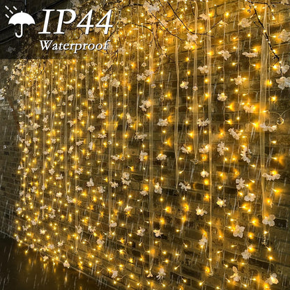 300 LED Curtain String Lights 9.8FT Plug in Fairy Lights with Timer and 8 Modes, Waterproof Window Wall Lights for Bedroom Wedding Party Indoor Outdoor Christmas Decor