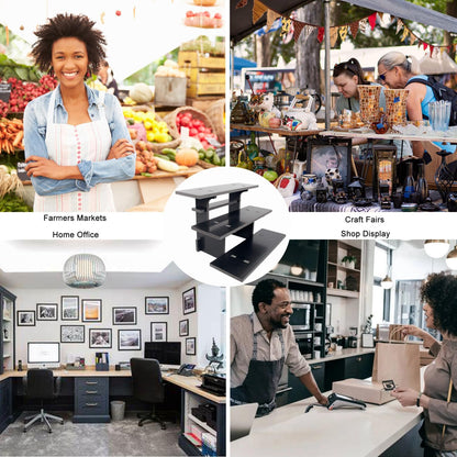 WANLIAN 3-Tier Straight Retail Table Display Stand, Portable Display Rack Shelves for Vendors, Craft Shows, Farmers Market, Pop Up Shop Countertop Black Risers for Display, Soap, Candles, Tumblers