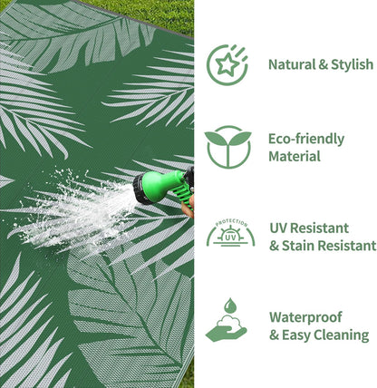 GENIMO Outdoor Rug 6' x 9' Waterproof for Patios Clearance, Reversible Plastic Straw Camping Carpet, Large Area Rugs Mats for RV, Picnic, Backyard, Deck, Balcony, Porch, Beach, Green&Grey