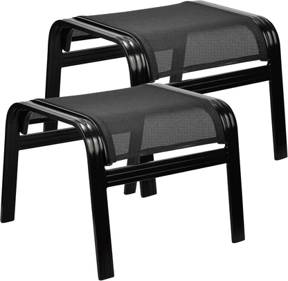 Patio Outdoor Ottoman Assembled Aluminum Footstools Small Seat Side Table Footrest for Balcony, Poolside 2 Set Black