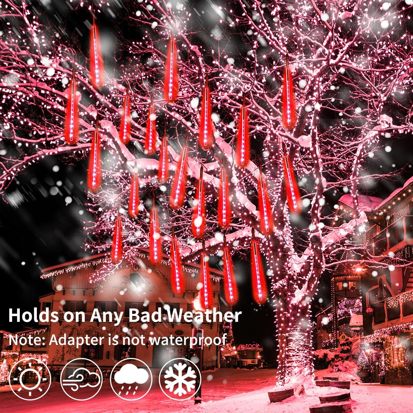 【4 Pack】 Christmas Meteor Shower Rain Lights 12inch, Totally 40 Tube 960 LEDs Icicle Lights Outdoor Raindrop Light for Xmas Halloween Wedding Party Tree Holiday Decoration, Red