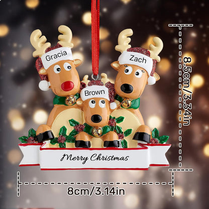 Personalized Christmas Ornaments 2025, Custom Reindeer Family Ornaments for Trees with Names, Handcrafted Christmas Deer Decorations for 2-8 Members, Meaningful Xmas Family of 3