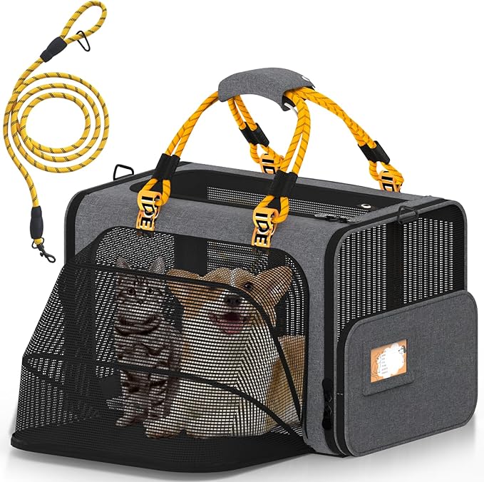 PAWZIDEA Large Pet Carrier Expandable, 24"×16"×16" Soft-Sided Cat Carrier for 2–4 Cats up 55lb, Portable & Collapsible Small Medium Dog Travel Crate for Car, XL Storage Pocket, ID Card, Shoulder Strap