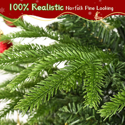 MARTINE MALL 3FT Realistic Norfolk Pine Small Christmas Tree with 50 LED String Light, Full Mini Christmas Tree Artificial Tabletop Xmas Trees with Red Hanging Ball Ornaments for Table Home Holiday