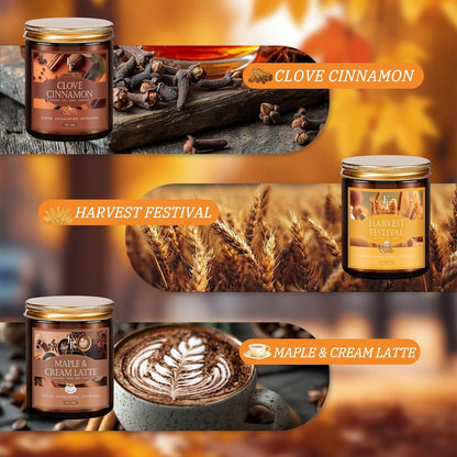 Fall Candles Set, 6 Pack Candles for Home Scented Natural Soy Wax, Autumn Gifts Set for Women Men, Fall Fragrance of Pumpkin/Cinnamon/Vanilla Cupcake/Apple/Harvest/Latte