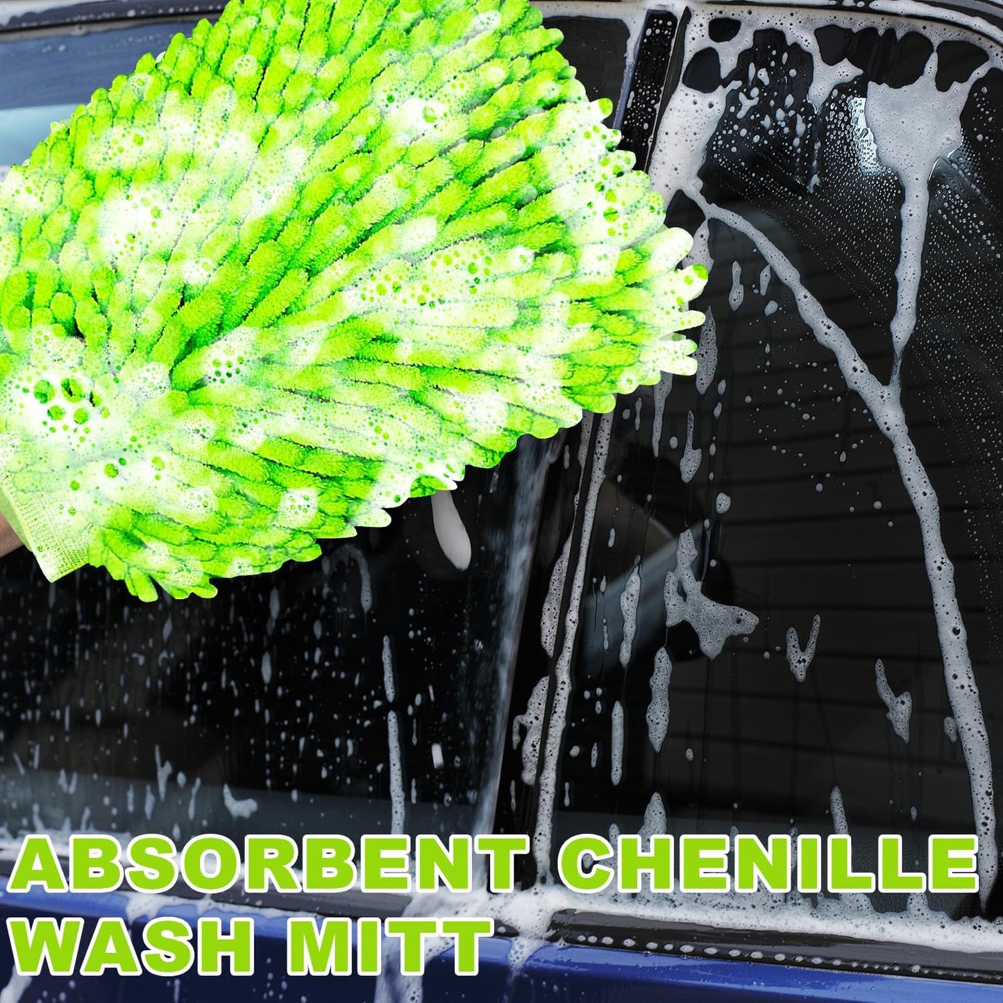 Car Wash Mitt, 2 Pack Premium Chenille Microfiber Wash Mitt, Scratch-Free & Lint-Free, Rich Foam, Highly Absorbent, Perfect for Car Washing and Detailing, 7.12''X10.14''