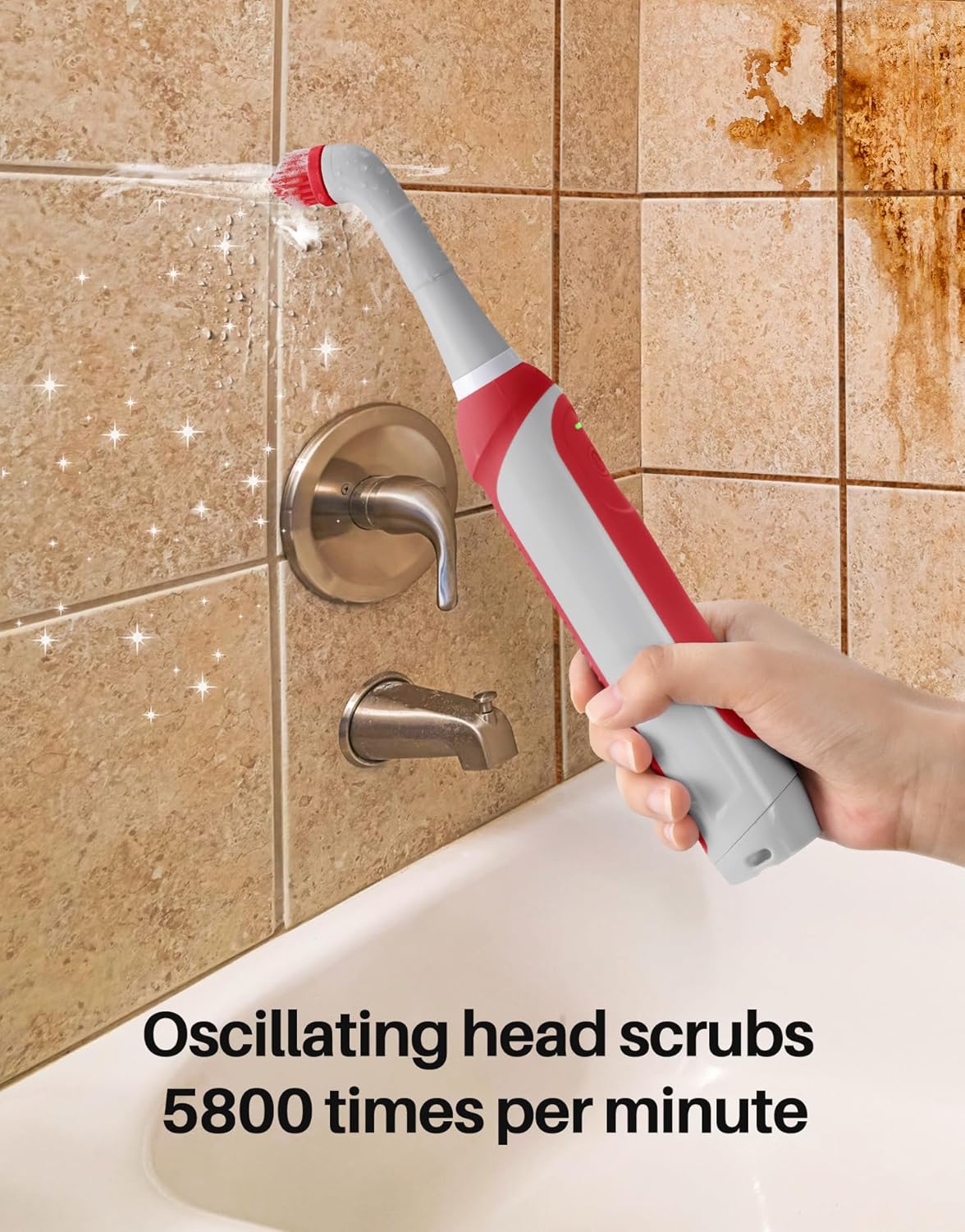 kHelfer Rechargeable Electric Grout Brush with Built-in Battery, Upgraded Stainless Steel Wire Power Brush & IPX7 Waterproof, Cordless Cleaning Brush & 5 Replacement Heads for Tile Grout Crevice