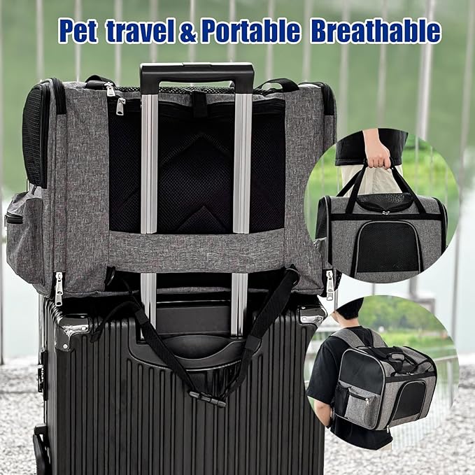 pet Bag Multi Purpose pet Bag Collapsible Portable for Dog cat go Out Traveling Carrier Backpack for Secret Adventures Cat and Dog (Grey, S:17.7"X10.6"X12.6”)