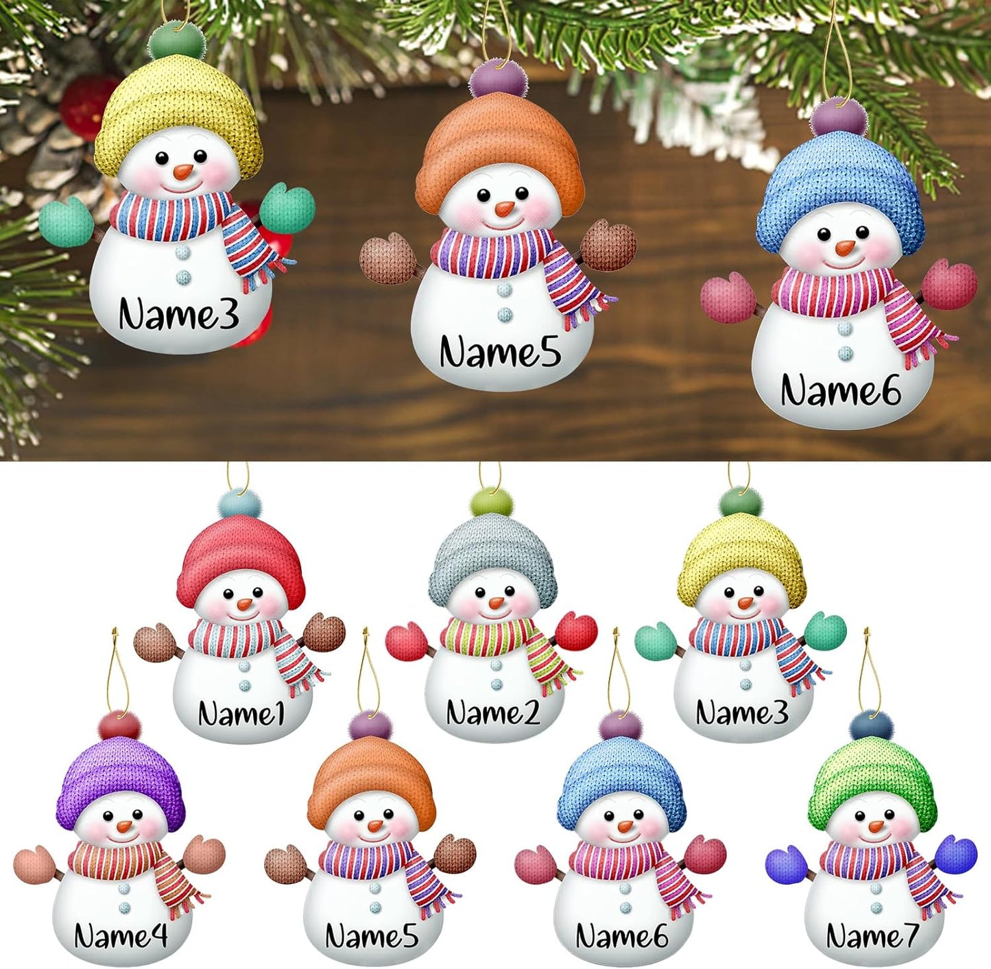 Personalized Christmas Ornaments,7pcs Custom Snowman Ornaments with Name Customized Family Ornament Xmas Tree Hanging Decoration Gift - 3.15"（8cm）