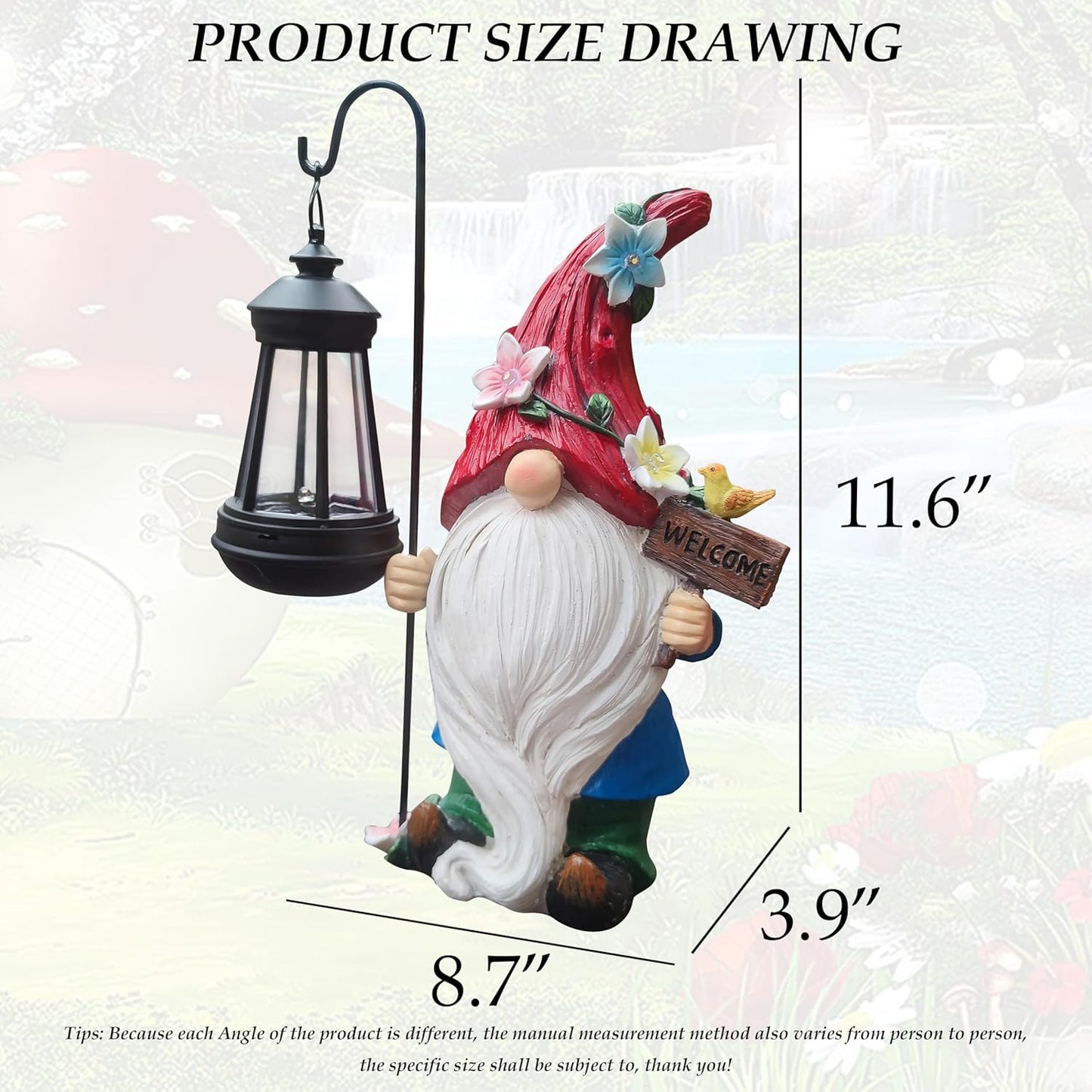Solar Gnome Garden Statues Outdoor Décor with Lantern- Gnome Figurines Solar LED Light Lawn Ornaments - Yard Decorations for Patio, Balcony, Backyard -Unique House Warming Gifts for Mom