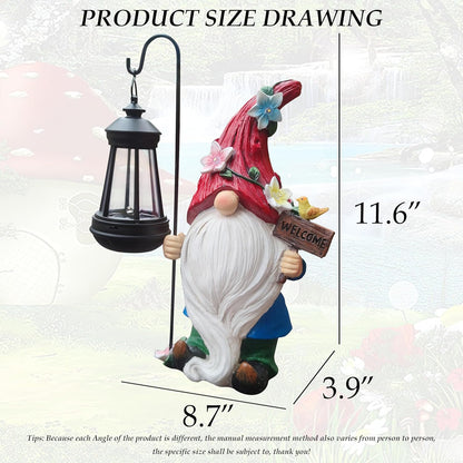 Solar Gnome Garden Statues Outdoor Décor with Lantern- Gnome Figurines Solar LED Light Lawn Ornaments - Yard Decorations for Patio, Balcony, Backyard -Unique House Warming Gifts for Mom