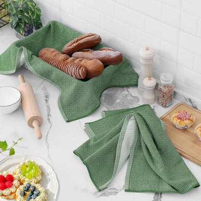 Homaxy Premium Kitchen Towels(18”x 28”, 6 Pack), Large Cotton Kitchen Hand Towels, Flat and Terry Dish Towels, 380 GSM Highly Absorbent Tea Towel Set with Hanging Loop, Grass Green