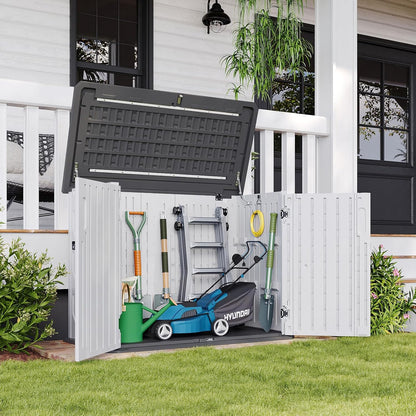 Aoxun Outdoor Storage Cabinet 35 Cu.Ft Outdoor Trash Can Storage Shed Waterproof Horizontal Storage Shed Outdoor Storage for Garbage Bin, Generator, and Lawn Mower (White)