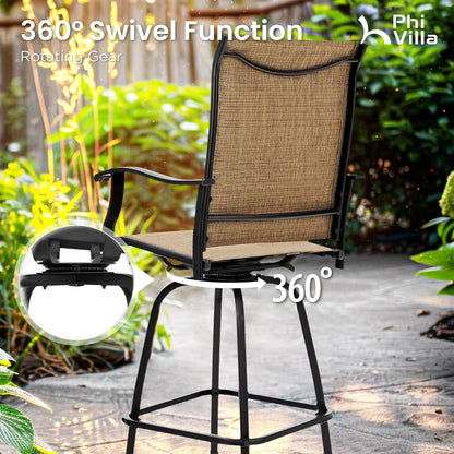 PHI VILLA Outdoor Patio Bar Set for 5, High Top Patio Bar Table and Chairs Set with 4 Patio Swivel Bar Stools & 40" Wooden-Like Steel Bar Height Table for Garden and Yard, Brown & Yellow