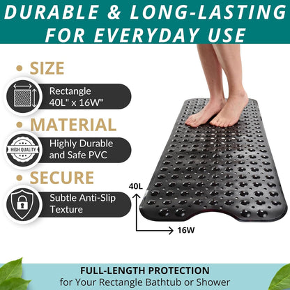 ENKOSI Bath Mat – 40 x 16 Inch Extra Long Non Slip Bathtub Mat – Anti Slip Black Shower Mat with Suction Cups – Bathroom Mat for Tub and Smooth Shower Floors (Black 40x16)