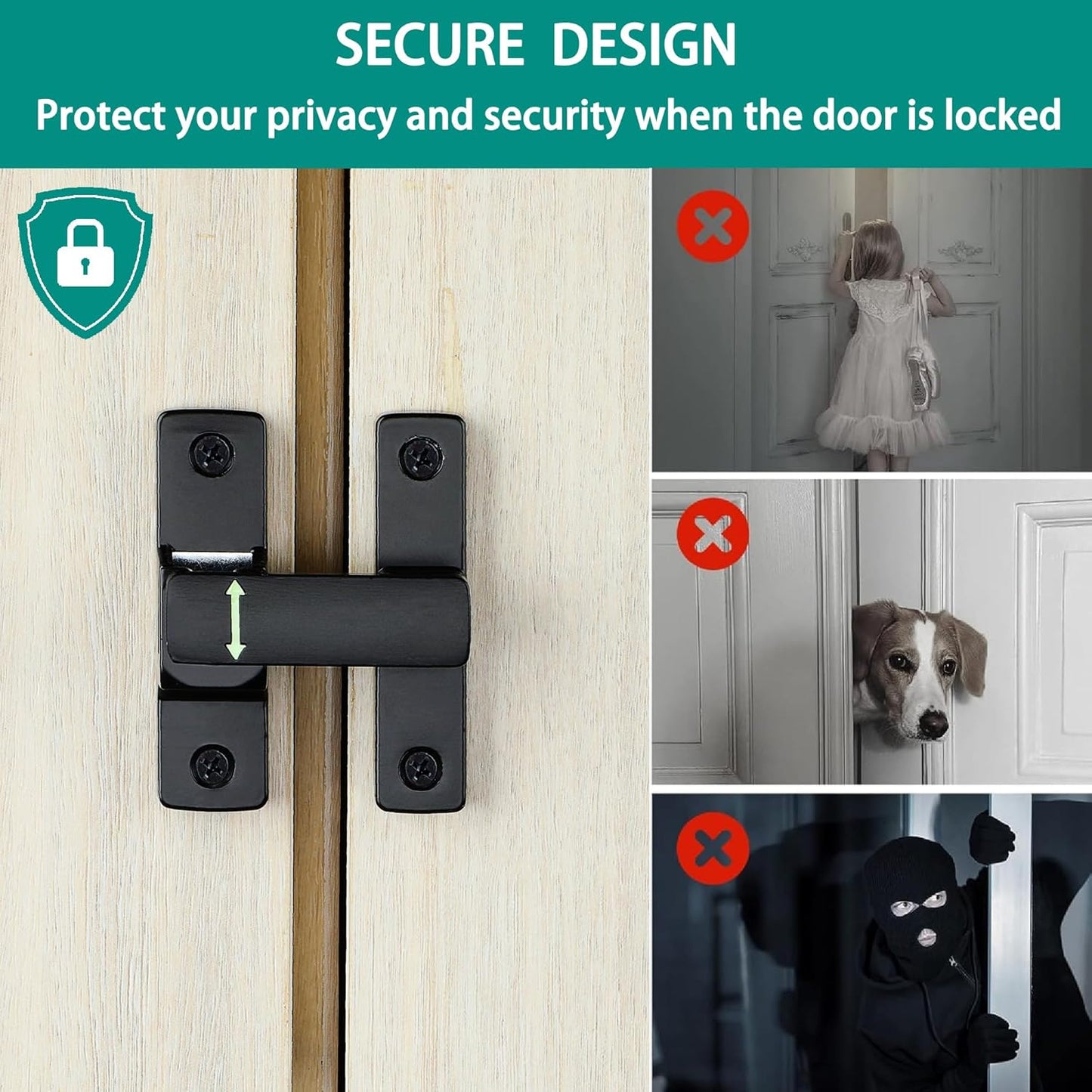 90/180 Degree Flip Latch Gate Latch, Heavy Duty Black Safety Door Lock Enhanced Security Flip Latch Lock Hardware for Interior Door Front Door Barn Garden Fence Window Bathroom Cabinet