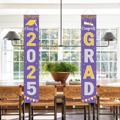 Graduation Decorations 2025 GRAD Banner Purple Porch Door Sign Welcome Banner For Indoor Outdoor Wall Graduation Decorations Class of 2025