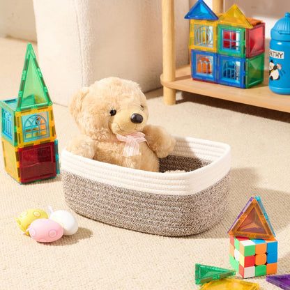 Small Storage Baskets for Organizing | Closet Organizer Bins | Shelf Toy Basket | Woven Rope Baskets | Cube Decorative Box | Shallow Basket | 11.5x7.5x4.7” | 4 Packs White Brown