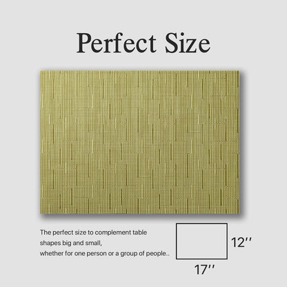 Placemats Set of 12 - Easy Clean Woven Vinyl Placemats for Dining Table, Indoor/Outdoor Place Mats, Washable PVC Table Mats （Pea Green）