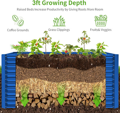 Land Guard 8x4x3ft Rectangular Galvanized Raised Garden Beds, Large-Capacity Metal Planter Box Outdoor, Durable Deep Raised Garden Bed 3ft Tall, Raised Beds for Gardening Vegetables, Royal Blue