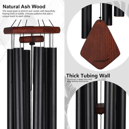 Vanquer Large Wind Chimes for Outside Deep Tone - 46'' Wind Chimes Outdoor Clearance, Windchimes Outdoors, Memorial, Sympathy Gift, Patio, Home Décor, Vintage Black (46" Ash Wood)