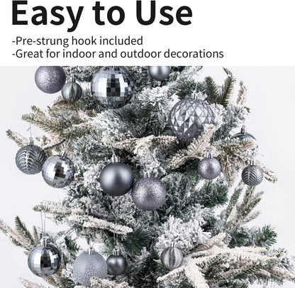 LANGXUN 36pcs Gery Christmas Tree Decorations Balls, Bolas De Navidad, 2025 Christmas Decor, Indoor Outdoor Shatterproof Christmas Ornaments, Xmars Party Wedding Suppiles