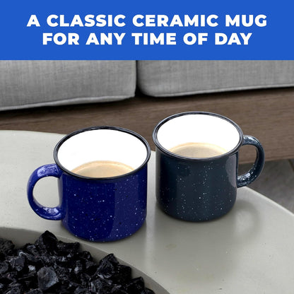 Set of 8 Ceramic Campfire Mugs – 15 Oz, Royal Blue – Coffee & Tea Cups for Home, Work, Travel, Camping – Customizable, Great for DIY, Events, Companies