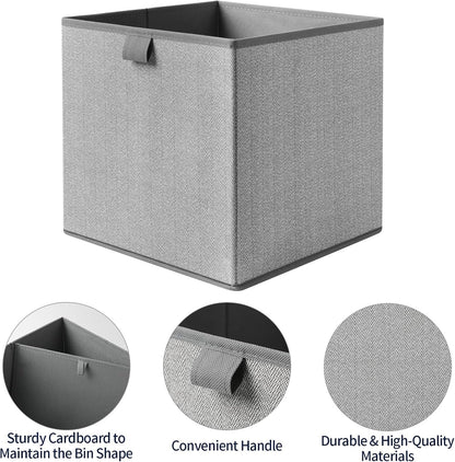 Storage Baskets, 11.8-Inch Woven Fabric Bins, Storage Cubes with Reinforced Handles, Organizer Bins for Closet Shelves, Foldable, for Toys, Clothes, Natural Beige (4PCS/Grey-11.8*11.8*11.8inch)
