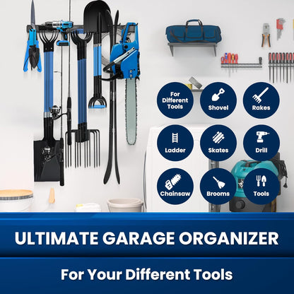 48'' All-Metal Garage Tool Organizer Wall Mount – Heavy-Duty Tool Rack Holds 450 lbs, Adjustable Hooks for Garage, Yard, and Garden Equipment