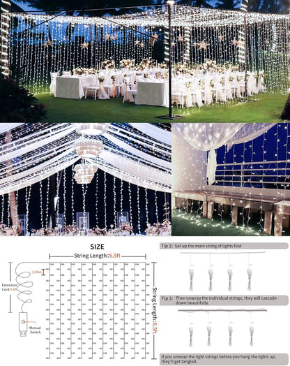 suddus White Curtain Lights for Bedroom Wall, 200 Led Twinkle Lights with Remote 8 Modes Timer, USB Plug-in String Lights for Wedding, Party, Backdrop, Birthday, Window Decorations, (6.5ft*6.5ft)