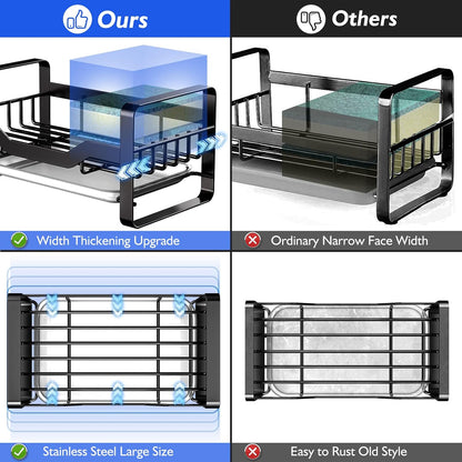 Sink Caddy Sponge Holder,Sponge Holder for Kitchen Sink,Kitchen Sink Organizer for Soap Brush Dispenser,Countertop Sink Caddy Organizer with Removable Drain Tray
