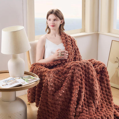 NEWCOSPLAY Super Soft Queen Blanket Coffee Premium Silky Flannel Fleece 3D Clouds Stylish Jacquard Lightweight Bed Blanket All Season Use 350GSM (Coffee, Queen(90"x90"))