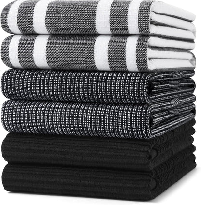 Homaxy Premium Kitchen Towels(18”x 28”, 6 Pack), Large Cotton 380 GSM Kitchen Hand Towels, Soft and Absorbent Terry Dish Towels, Multipurpose Tea Towel Set with Hanging Loop, Black