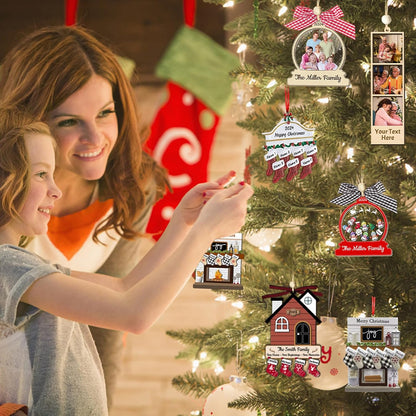 Personalized Christmas Ornaments with Names of 2/3/4/5/6/7/8 Custom Family Ornament Customized Xmas Tree Hanging Wood Decoration Gift Red Fireplace