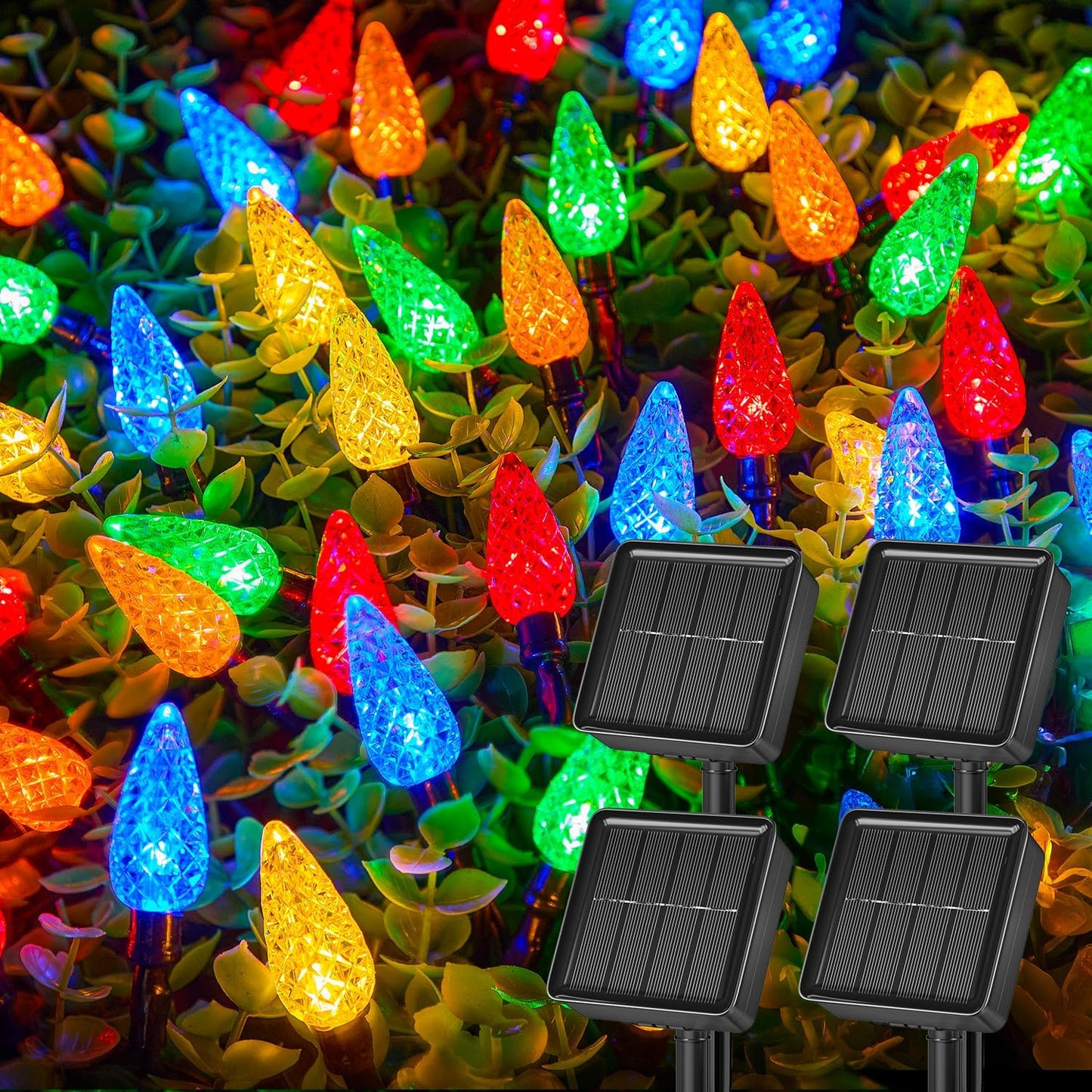 Brightown 4 Pack Solar Operated C6 Strawberry String Lights, 22.64ft 50 LEDs Multicolor LED Christmas Fairy Lights, Solar Christmas Lights Outdoor, Christmas Decorations for Christmas Tree