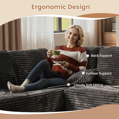 HOOOWOOO Cloud Sectional Couches for Living Room,Modular Sectional Sofa No Assembly,Plush Corduroy Large Floor Couch Furniture Set with Deep Seat Right L Shape and Chaise Lounge(Gray)