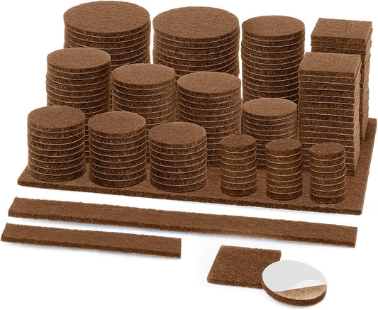 BALEINE 300PCS Felt Furniture Pads, Multi-Size Felt Pads for Chair Legs, Tables, Beds, Scratch-Reducing Floor Protectors for Hardwood Floors, Tile, Vinyl, and Laminate (300PCS, Brown)