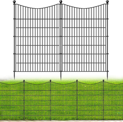 4 Panels No Dig Dog Fence Outdoor for Yard, 48 in(H) X 10.5 ft(L) Decorative Tall Garden Fence Animal Barrier, Rustproof Metal Wire Garden Edging and Borders, Temporary Fencing Stakes