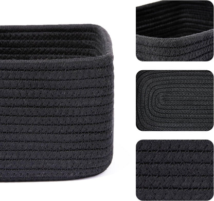 Small Storage Baskets for Organizing | Closet Organizer Bins | Shelf Toy Basket | Woven Rope Baskets | Cube Decorative Box | Shallow Basket | 11.5x7.5x4.7” | 4 Packs Black