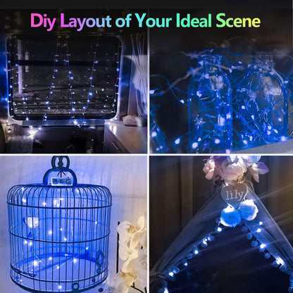 2 Pack Each 33Ft 100LED Battery Operated Fairy Lights with Remote, Waterproof Battery Christmas Twinkle Light with Timer, String Lights for Bedroom Christmas Decorations (Blue)