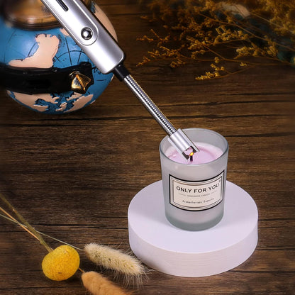 Lsnisni 4 in 1 Candle Accessory Set, Electric Lighter, Wick Cutter, Snuffer and Dipper, Steel Wick Trimmer Set - Silver