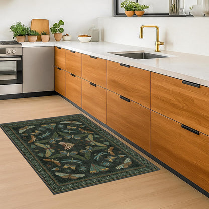 2x3 Entry Way Rugs Indoor - Dark Green Small Throw Rug for Kitchen, Bathroom, Insect Boho Design, Washable Non Slip Stain Resistant