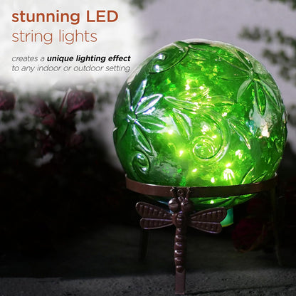 Alpine Corporation 13" Tall Indoor/Outdoor Pearlized Green Glass LED Gazing Globe with Stand