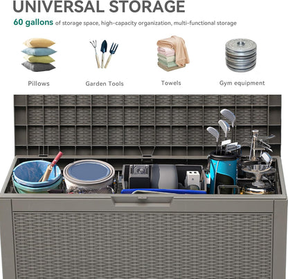 YITAHOME 60 Gallon Outdoor Storage Box, Large Water Resistant Resin Deck Box, Indoor Outdoor Lockable Rattan Storage Container for Patio, Garden, Cushions, Tools, Equipment (Taupe)