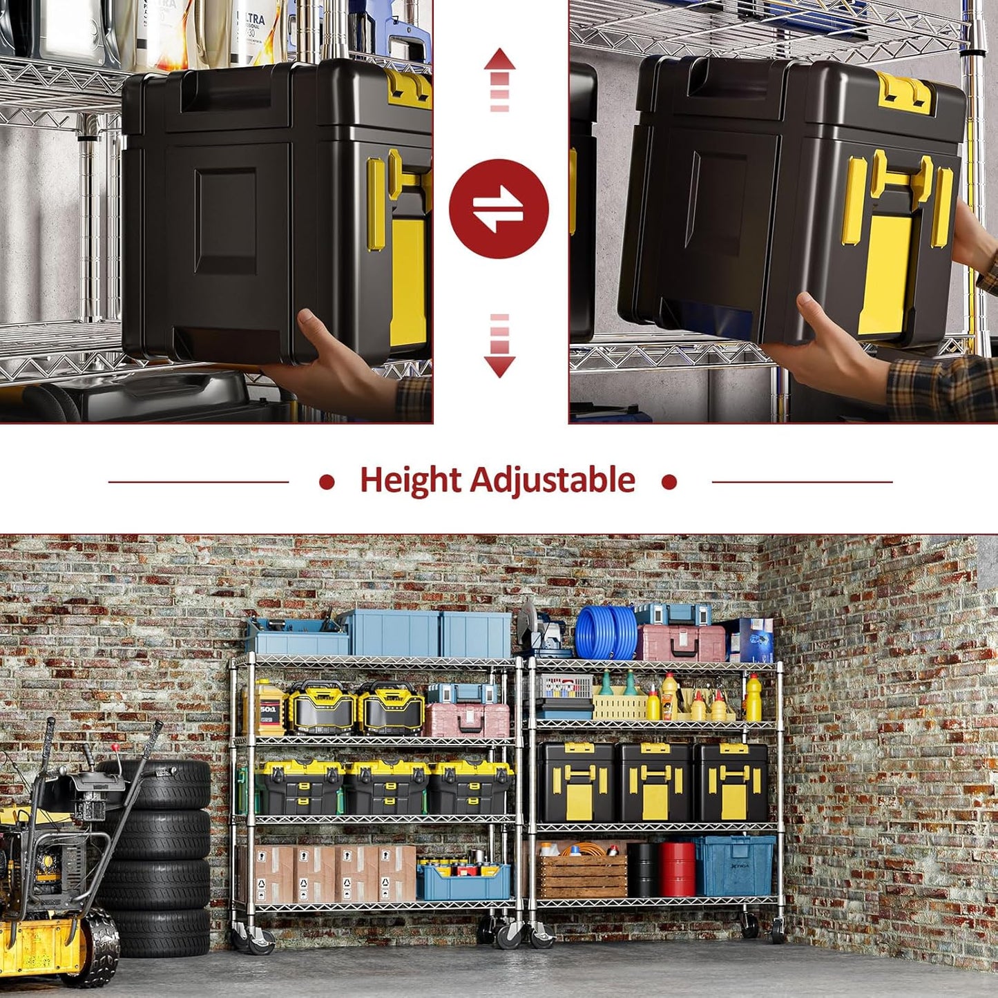 IZEUK 4-Tier Heavy Duty Metal Wire Shelving Unit, Adjustable Storage Rack Organizer for Garage, Kitchen, Office, Pantry, Warehouse (Chrome, 17.7" D x 47.2" W x 59.1" H)